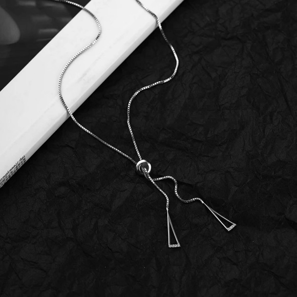 Geometric Triangle Pendant 925 Sterling Silver Adjustable Necklace - Picture 4 of 6